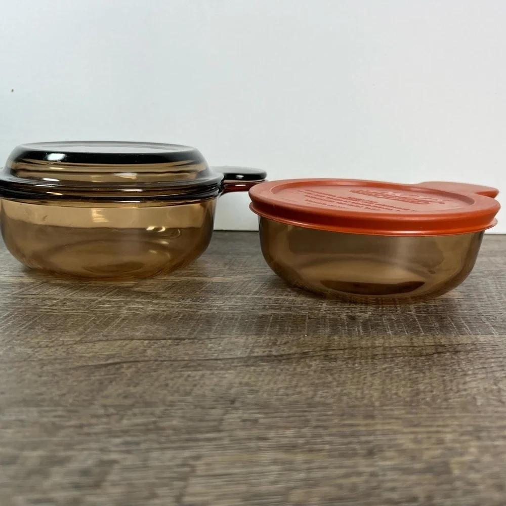 Vintage Grab It bowls set of 2‎ one glass lid one plastic lid corning Visions
